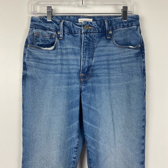 Good American Good Girlfriend Raw Hem Jeans Medium Wash Blue Womens Size 6/28 - Picture 4 of 11